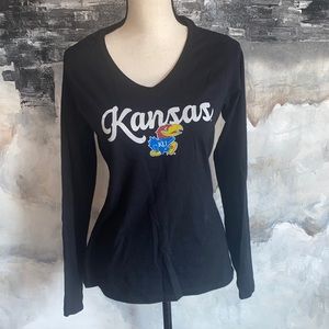 KU Jayhawks V Neck Long Sleeve Tee